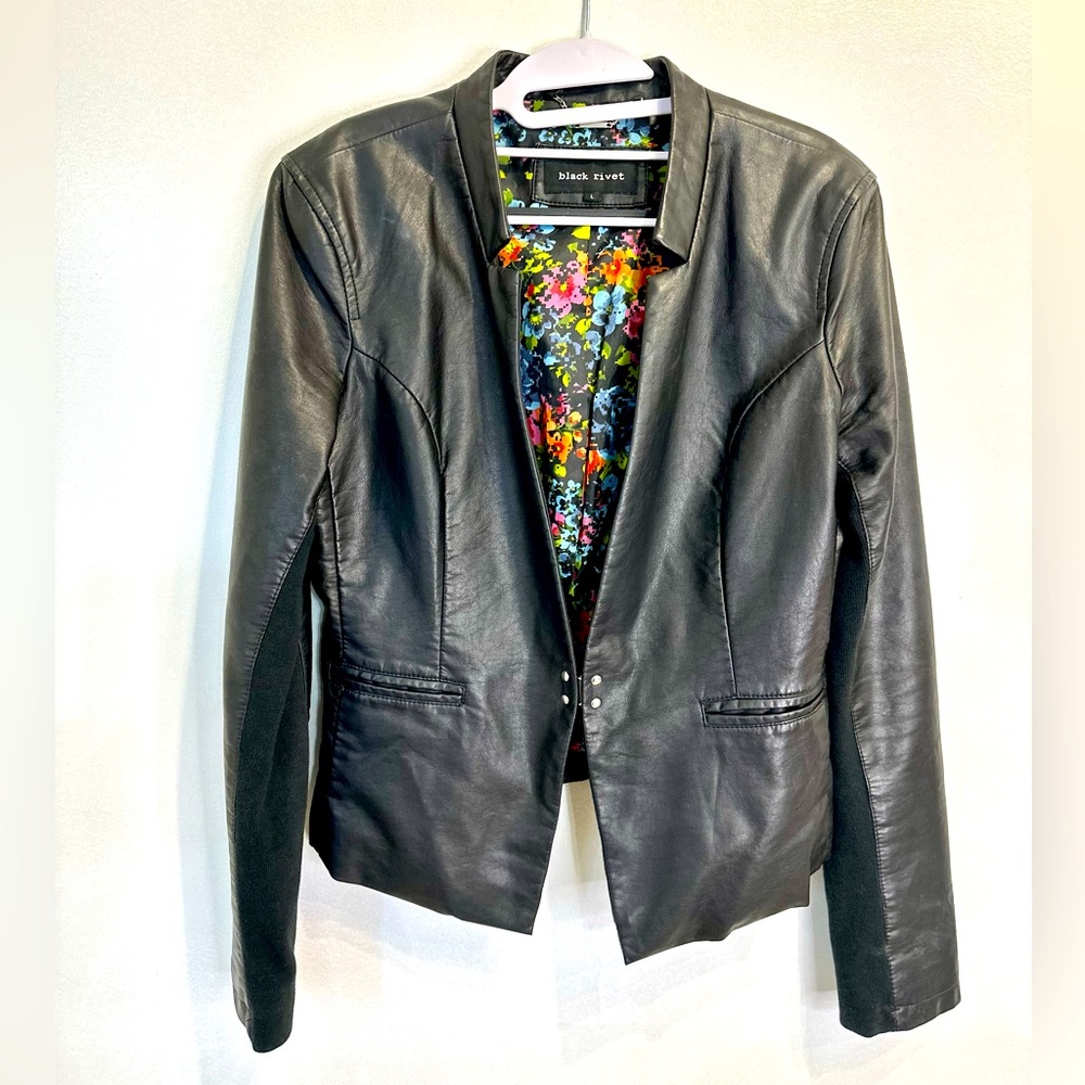 Black rivet faux leather jacket